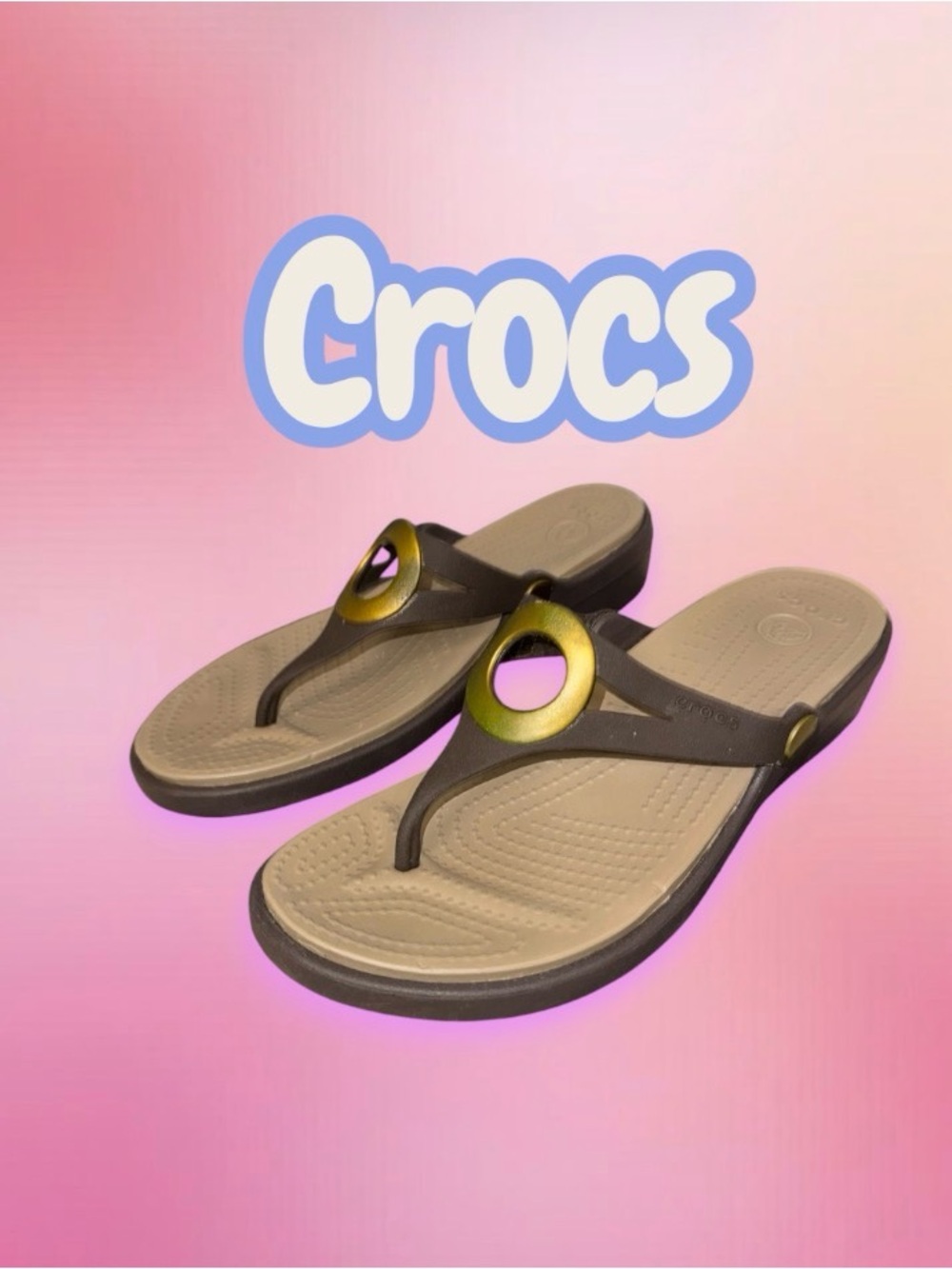 CROCS SANRAH beveled circle wedge flip flop sandals women’s size 8
